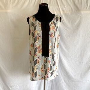 Cabi Floral Pattern Tunic with Black Grosgrain Accents. Size L.